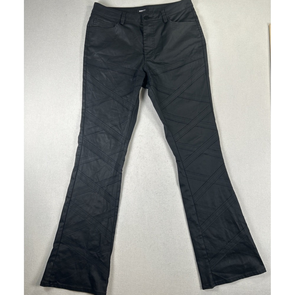 NovaMen Flair‎ Jeans Men's Sz 34 Stretch Lattice Criss Cross Pattern Black NWOT